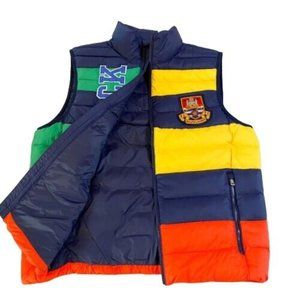 Ralph Lauren Polo Mens Packable Down Vest Size Medium Multicolor Navy Yellow Red